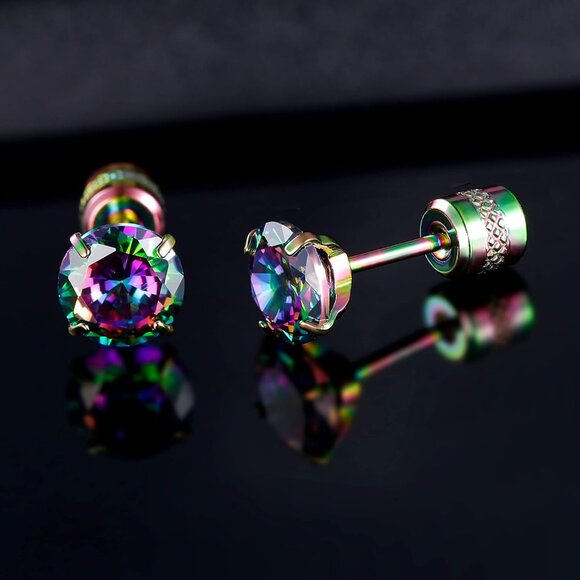 Hypoallergenic Titanium Earrings for Sensitive Ears, 6mm Cubic Zirconia, Screw B - Picture 5 of 6
